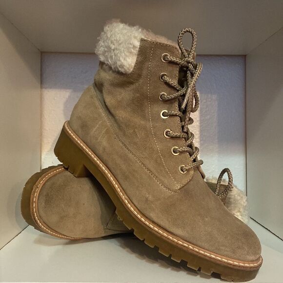 Zara Basic Collection Suede Lace Up Shearling Lined Ankle Boots Cozy Winter - Picture 5 of 14